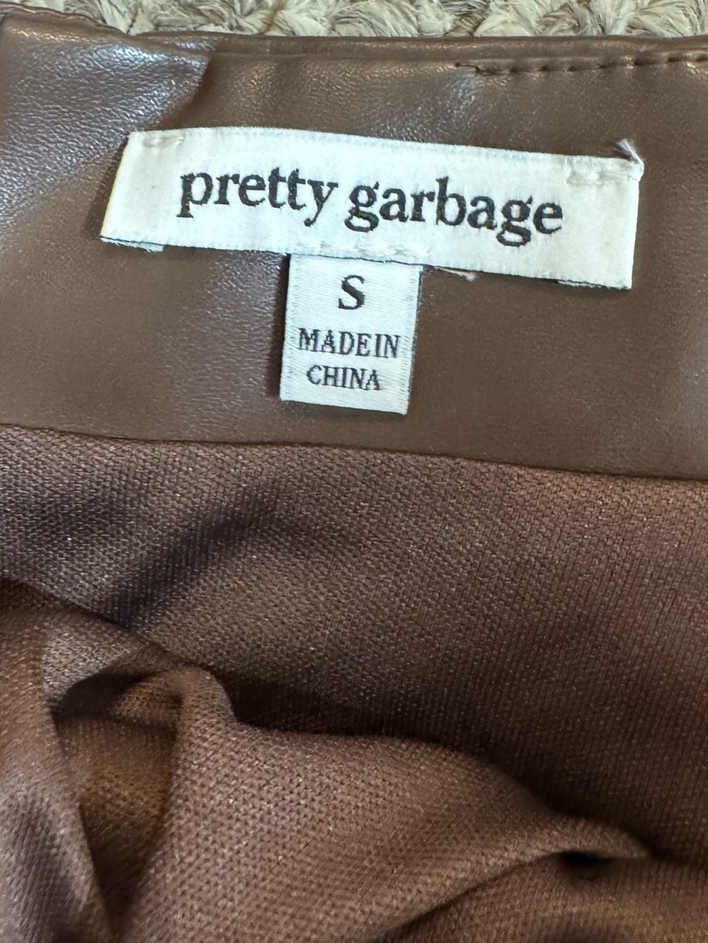 Brown Faux Leather Strapless Crop Top & Mini Skirt Two Piece Set